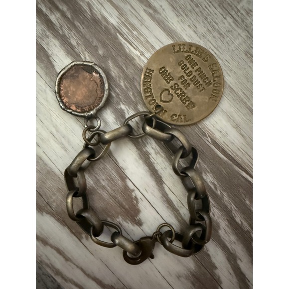 Unbranded Jewelry - Western Saloon Token Charm Bracelet Antiqued Brass Kingston Cal Lillie's